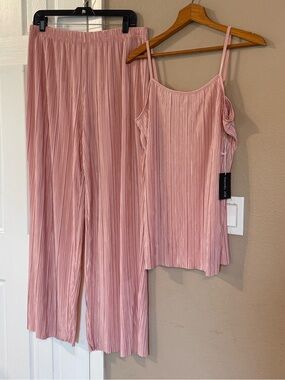 Rachel Zoe Pleated Blush Pink Cami and Wide-Leg Pajama Set